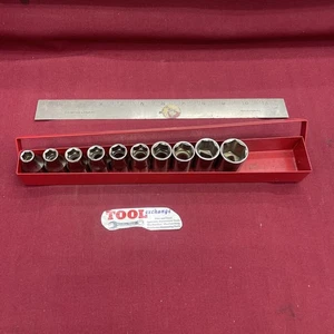 Vintage 11pc Craftsman MM 1/2" Drive 6 Point Socket Set in a Metal Tray -G- - Picture 1 of 12