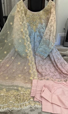 Pakistani Salwar Kameez Cotton Embroidered Dress Bust 44  - Image 1 of 4