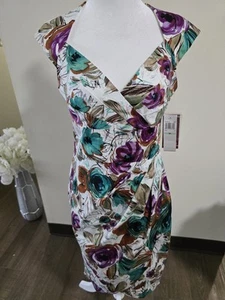 Maggy L Petite Floral Dress NWT Back Zip Sz 8P Mob Wives Classic Sexy Romantic  - Picture 1 of 7