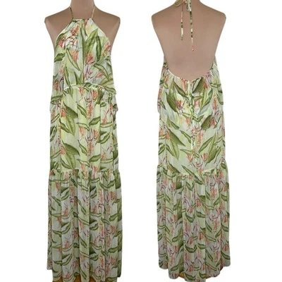 Maxi Vestido BCBGeneration Grande Para Mujer Verde Tropical Superposición En Niveles Espalda Abierta  Foto 1 de 4