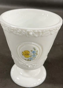 Anchor Hocking Milk Glass Compote Hand Painted Butterfly Signed Artist Vintage - Picture 1 of 7