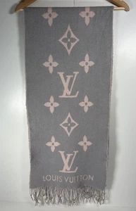 Louis Vuitton Scarf Womens Blue Pink Wool Silk Blend Made In Italy Monogram - Picture 1 of 8