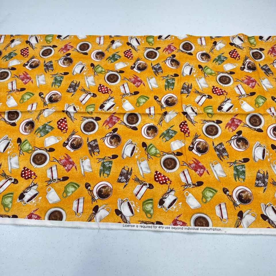 quilting treasure fabric cotton yellow tidings of great job wecker 43x37 - Image 1 of 4