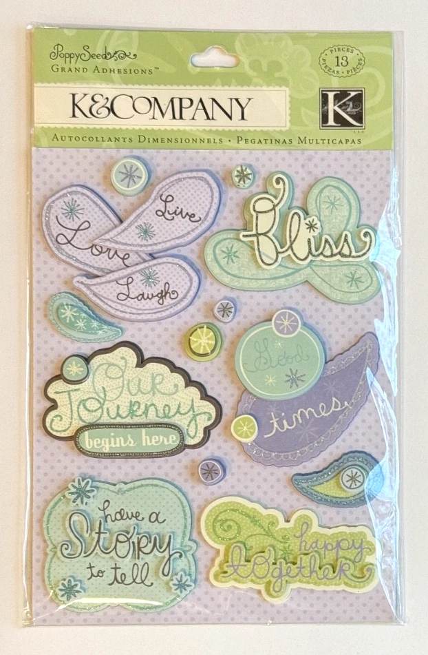 Poppy Seed Words Grand Adhesions Scrapbooking Stickers By K&Company RARE - Image 1 of 1