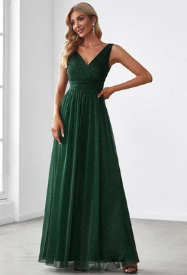 Bnwt Ever Pretty Green V Neck  Maxi Sparkly Evening Party Bridesmaid Dress Siz 8 - Image 1 of 4