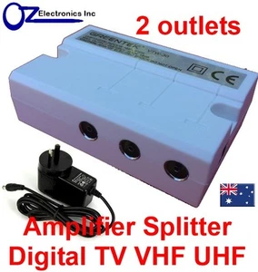 Greentek VTW-30 indoor Amplifier 2 way splitter 240V Digital HD TV FM COAX NEW - Picture 1 of 6