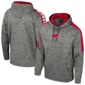 Colosseum Men's Wisconsin Badgers Dozer Pullover Hoodie - Heather Gray - L - Picture 1 of 2
