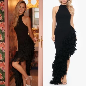 NEW BETSY & ADAM Black MONA Mock Neck RUFFLE ASYMMETRIC Body-Con PONTE GOWN 4 - Picture 1 of 15