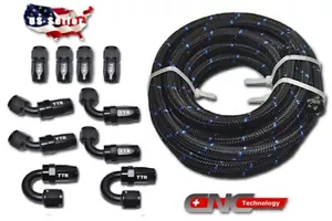 AN8 -8AN Black 10 Fittings Steel Nylon Braided Oil Fuel Hose Line 20 Feet E85 - Picture 1 of 9