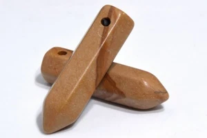 2 Pcs 30x8MM Wood Skin Jasper Healing Hexagonal Pointed AAA Natural Beads - Picture 1 of 3
