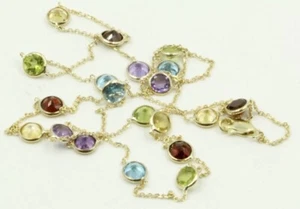 Mehrfarbige 5 mm Edelsteine 22" Halskette 14k Gelbgold Kette & Karabinerverschluss - Bild 1 von 4