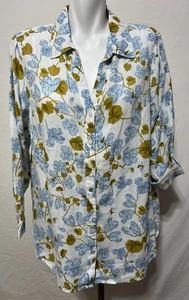 Joie Women's Linen 3X Top Shirt Blouse White Blue Floral New NWT Button Down - Picture 1 of 6