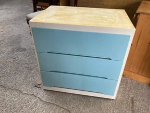 Vintage Blue Painted Plywood Chest of 3 Drawers - Picture 1 of 9