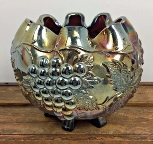 Indiana Purple Iridescent Carnival Glass Grape Delight Rose Bowl W/ Provenance - Picture 1 of 8