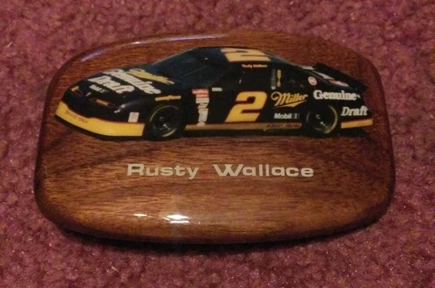 RUSTY WALLACE WOODEN BELT BUCKLE - NASCAR #2 MILLER GENUINE DRAFT CAR - NEW Cover