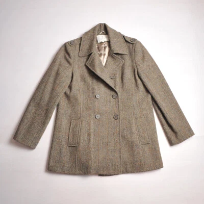 Abrigo de mujer HOUSE OF BRUAR Harris Tweed lana doble pecho guisante talla UK 16 Foto 1 de 4