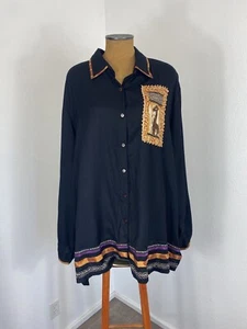 Vintage CST Studio Women's Safari Rayon Button Front Blouse 4X Patch Beaded - Picture 1 of 11