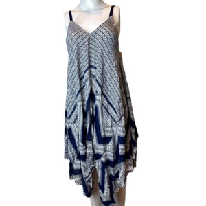 Blu Pepper Women Geometric Asymmetrical Dress Trapeze Adjustable Strap Blue SZ M - Picture 1 of 7