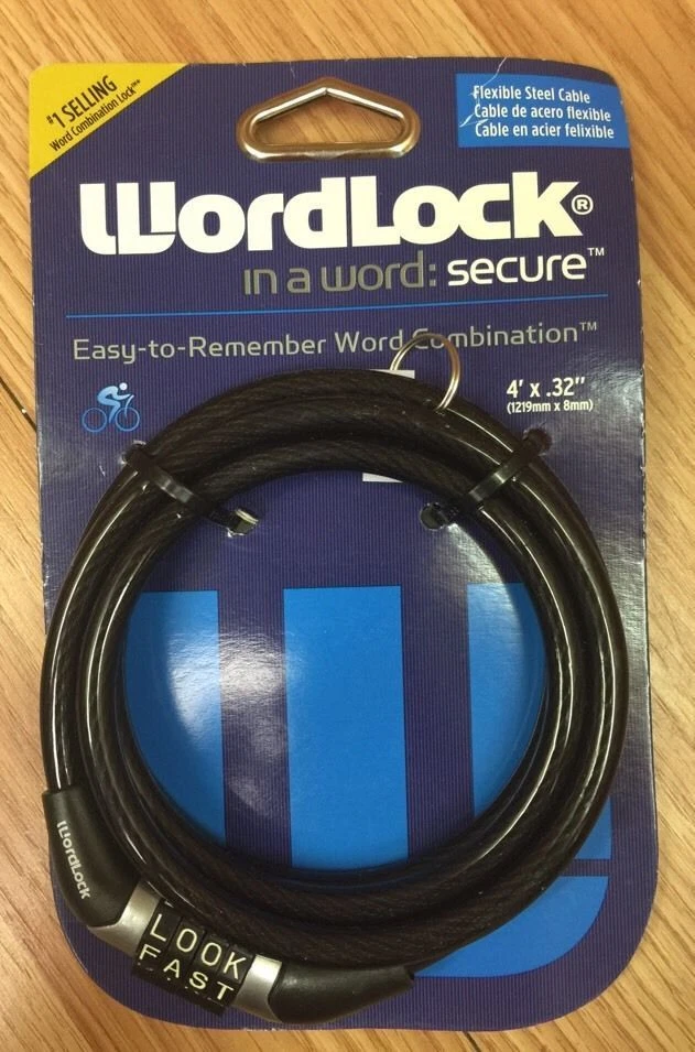Wordlock Word Combination Flexible Steel Cable Bike Lock Black 4 FT X .32 in