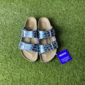 Birkenstock 265 Arizona Silver Green Leather Sandals New With Tag - Picture 1 of 6