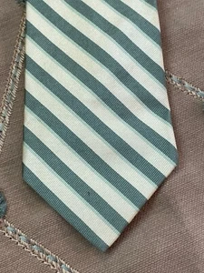 Brooks Brothers Silk Neck-Tie Green and Pale Yellow Stripe Pattern - Picture 1 of 4