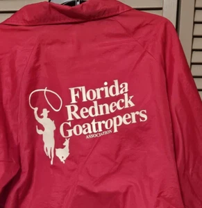 VTG Wind Breaker Lined XL 'FLORIDA REDNECK GOAT ROPERS ' 1970's Red - Picture 1 of 13