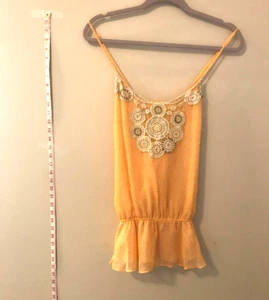 Free People Spaghetti Strap Orange Shirt Crochet Women's Medium Cross Back - Picture 1 of 3