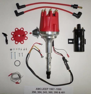 small cap RED HEI DISTRIBUTOR for AMC JEEP 290 304 343 360 390 401 + Black Coil - Foto 1 di 10