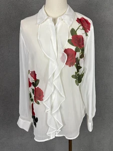I.n.c. International Concepts Women's Rose-Print Blouse White Medium NWT's. - Picture 1 of 13