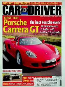 Car and Driver Magazine June 2004 Porsche Carrera GT, Pontiac Solstice - Picture 1 of 3
