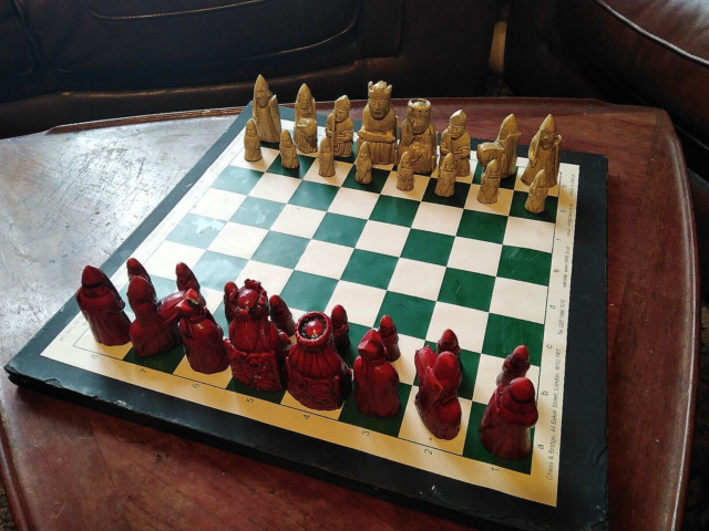 Chess Set - Metal Isle of Lewis Metal Chess Pieces on Inlaid Beechwood –  WorldWise Imports