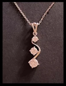 Sterling Silver 925 Triple CZ Stone Pendant on 18” Cable Chain Necklace - Picture 1 of 6