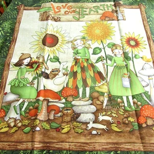 Debbie Mumm Earth Angel Tote Bag Fabric Panel Think Green Cut Sew Fairy Mushroom - Picture 1 of 19