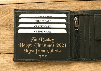 PERSONAL GIFTS UK Mens Personalised Engraved Genuine Black Leather RFID Wallet Christmas Gift Dad