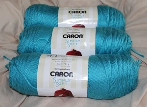 Lot of 3 caron simply soft yarn 6 oz 315 yds Blue Mint Medium #4 Machine Wash - Picture 1 of 5