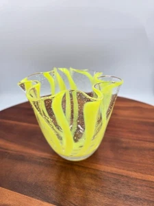 Yellow and clear unique Art Glass vase - Picture 1 of 6