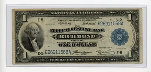 1918 $1 NATIONAL CURRENCY FEDERAL RESERVE BANK OF RICHMOND, VA FR722 VF - Picture 1 of 2