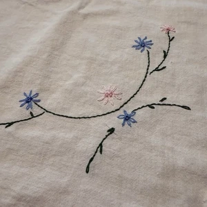 Vintage Hand-Embroidered Crocheted Edge Linen Small Tablecloth Tea Table Read - Picture 1 of 10
