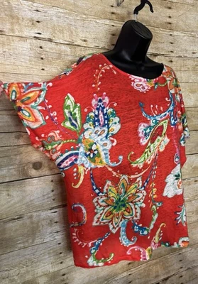 Lauren Ralph Lauren Naranja Cachemira Lino XL Cuadrado Tejido Túnica Top Pullover Camisa Foto 1 de 4