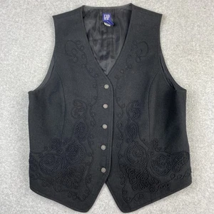 Vintage Gap Black Wool Blend Vest Button Up Size Large Cabin Lodge Outdoors Work - Picture 1 of 14