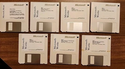 Microsoft Works MS DOS Windows Setup Clip Art Mouse 3.5" Floppy Disks Vintage - Image 1 of 4