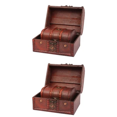  2 Count Jewelry Treasure Box Boxes Wood Organizer Decorative Suitcase - Image 1 of 4