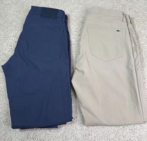 (2) Vineyard Vines Men’s 30x30 Performance OTG Pants Blue Beige Stretch Comfort - Picture 1 of 9