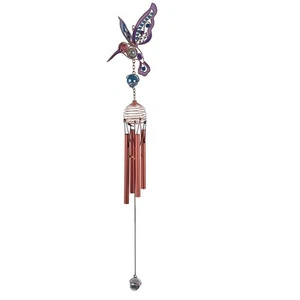 ICE ARMOR 20" Long Purple Hummingbird Copper and Gem Wind Chime Statue Sculpt... - Picture 1 of 2
