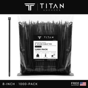 Paquete de 1000 bridas premium de nailon negro de 8 pulgadas con cremallera, 60 libras, resistentes a los rayos UV - Imagen 1 de 8