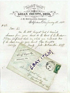 1880 Bellefontaine, OHIO J. M. McCracken SHERIFF Briefkopf LAWMAN LOGAN COUNTY - Bild 1 von 1