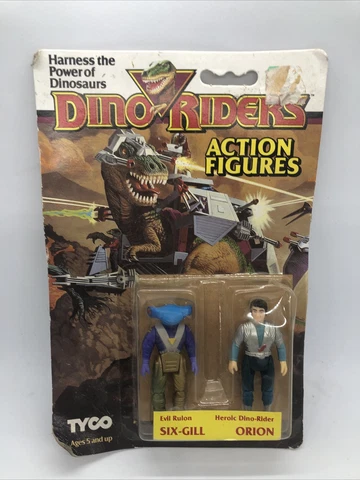 Vintage 1987 Tyco Dino Riders Six-Gill & Orion Action Figures NEW Sealed Cover