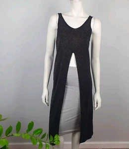 Valleygirl Size L Long Tunic Top Front Split Knit Glitter Thread V Neck NEW - Picture 1 of 10