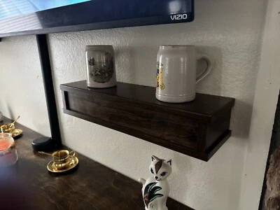 Nuevo estante flotante de madera de abedul hecho a mano acabado espresso.  "Estilo coctelera 21,5"" de ancho" Foto 1 de 4