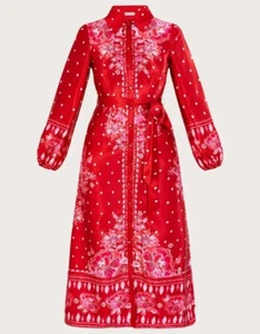 Monsoon Shiloh Parisian Satin Shirt Dress Red Size 14 RRP £110.00 - Picture 1 of 4